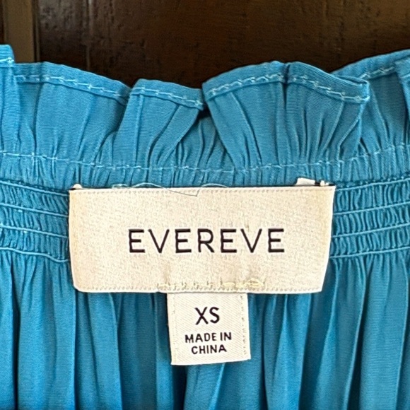 EUC Evereve Sleeveless Smocked Waist Ruffle Neck Dress Blue Size XS - Picture 4 of 10